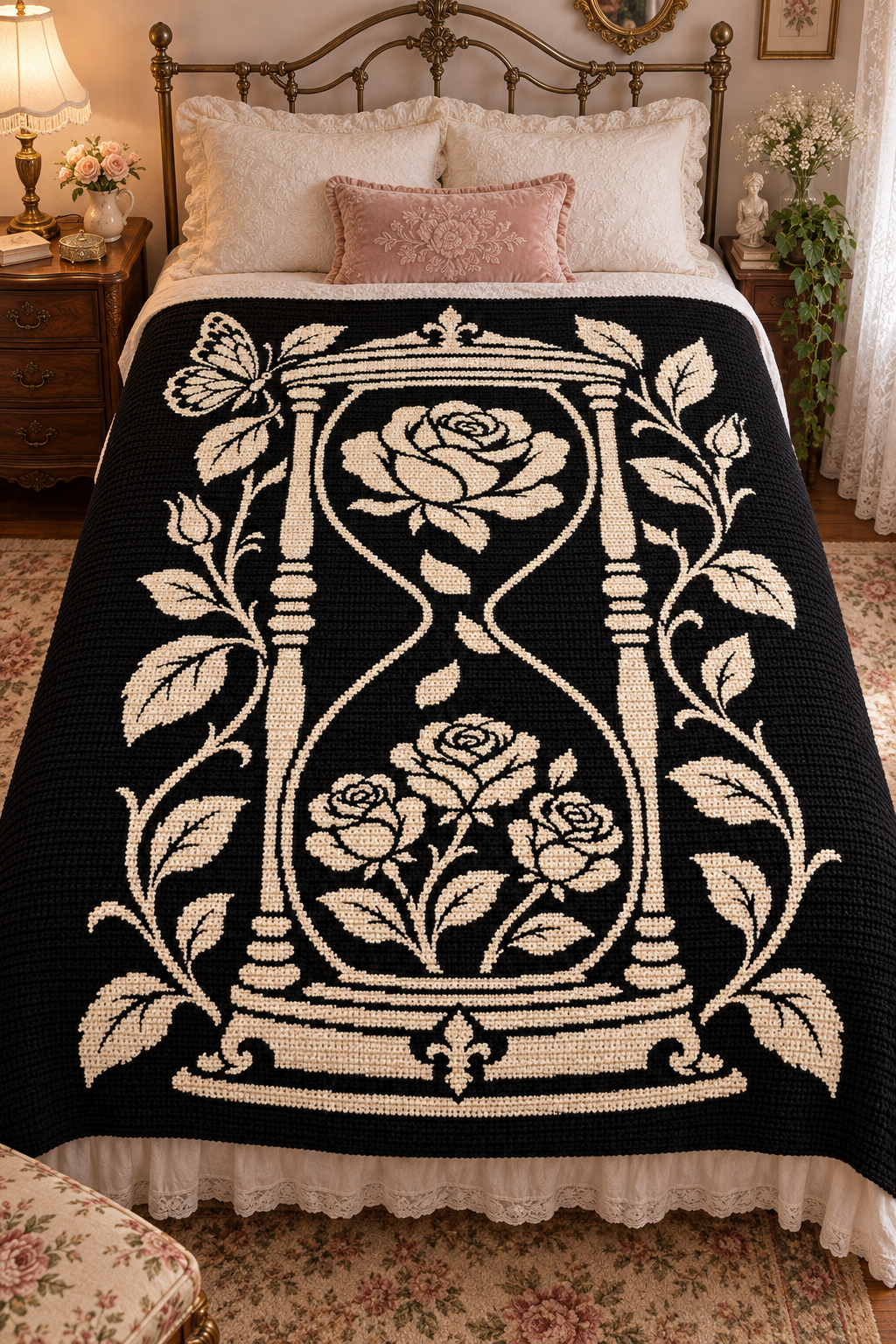 Rose Hourglass Butterfly C2C Crochet Mosaic Pattern-Digital Download