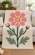 Coral Wildflower C2C Crochet Blanket Pattern PDF-Digital Download
