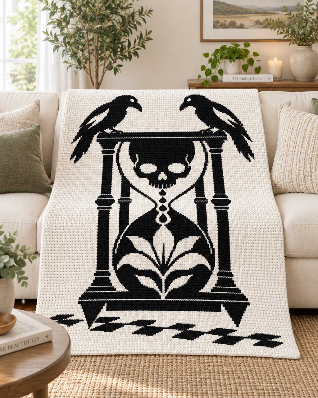 Raven Skull Hourglass C2C Crochet Mosaic Pattern-Digital Download