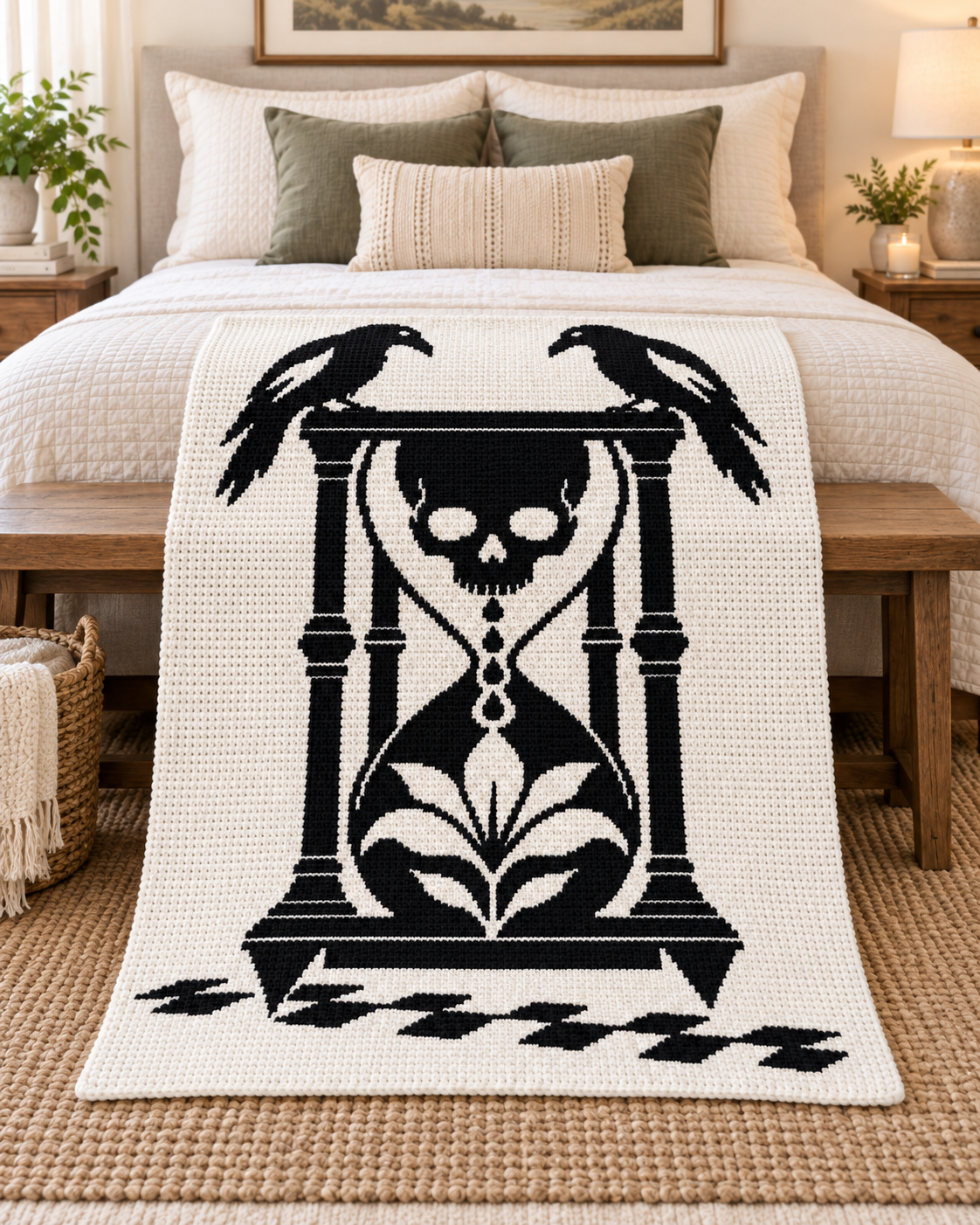 Raven Skull Hourglass C2C Crochet Mosaic Pattern-Digital Download