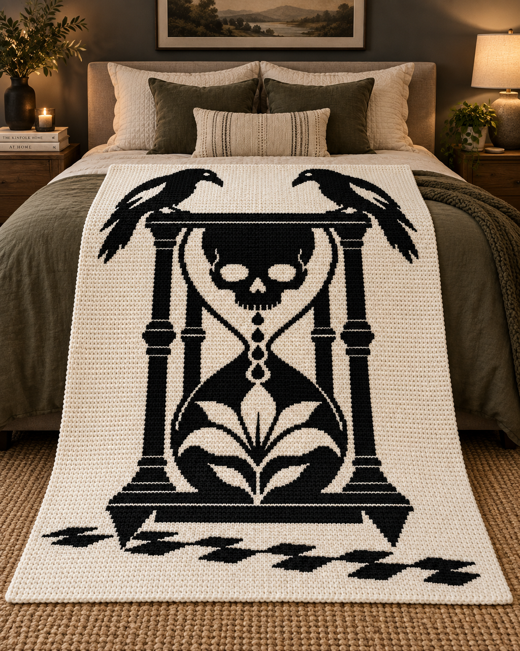 Raven Skull Hourglass C2C Crochet Mosaic Pattern-Digital Download
