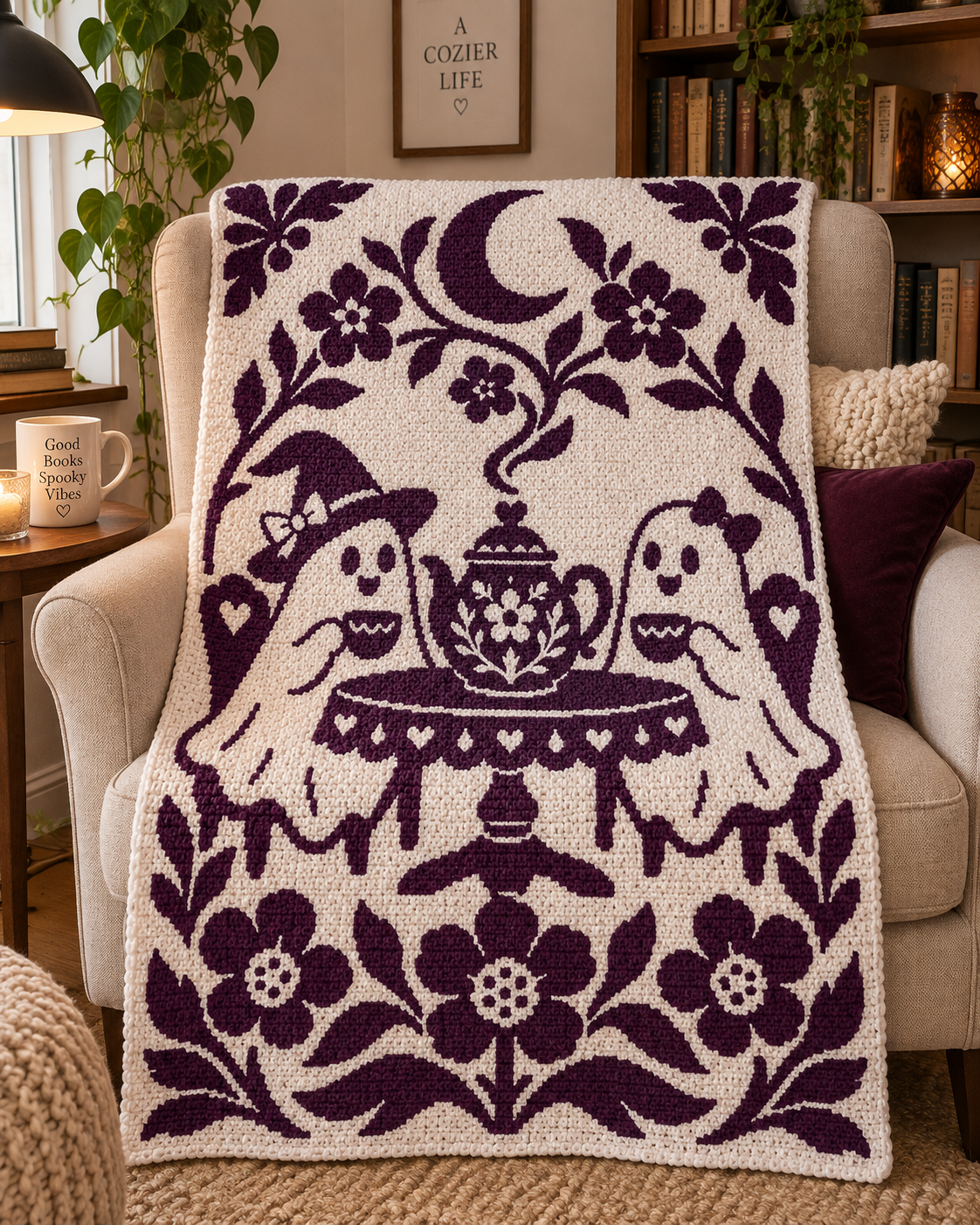 Ghost Tea Party C2C Crochet Mosaic Pattern-Digital Download