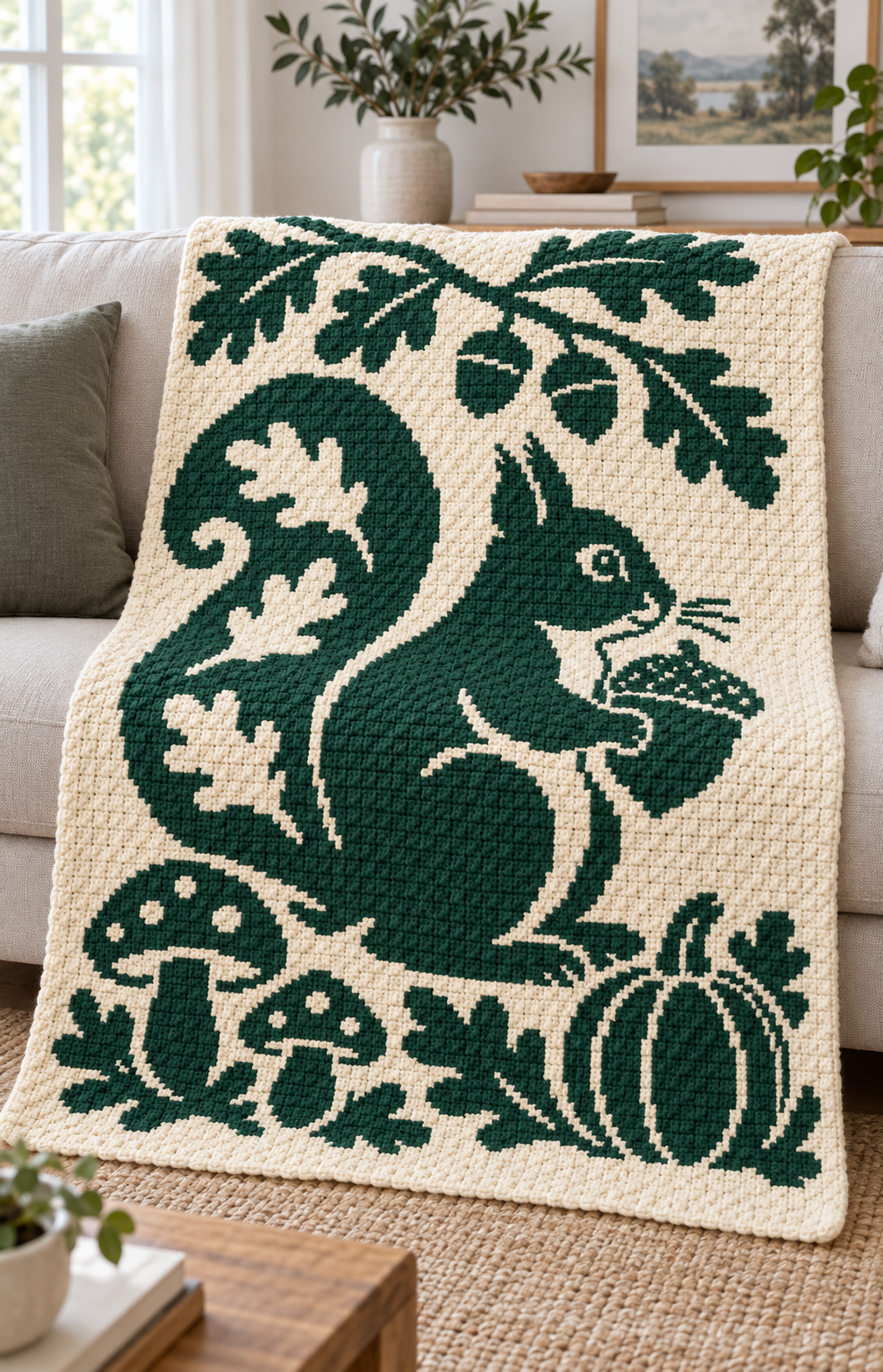 Squirrel Acorn C2C Crochet Mosaic Pattern-Digital Download