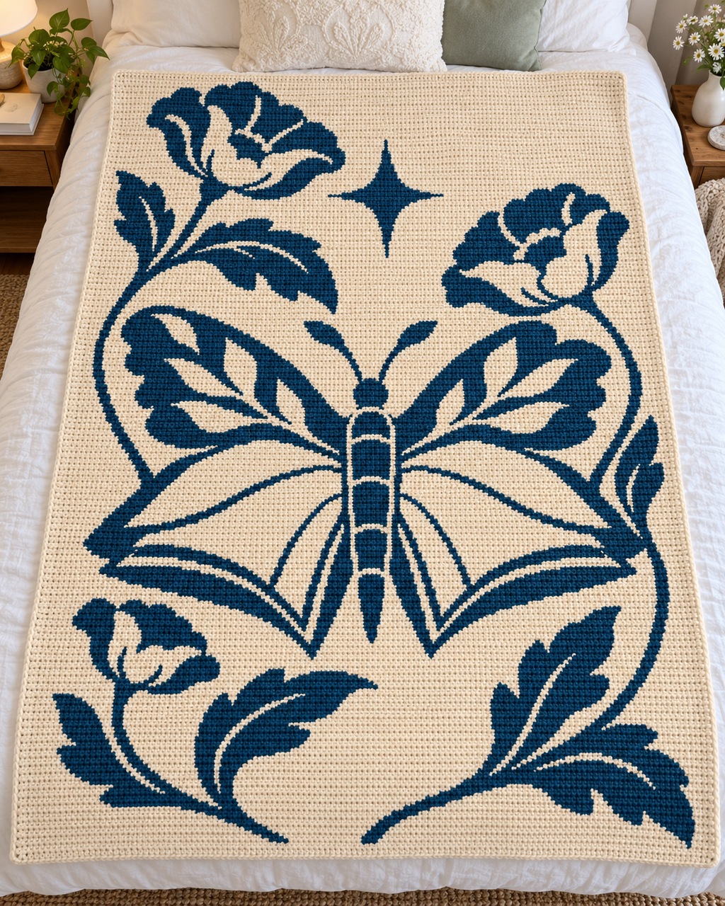 Butterfly Floral Star C2C Crochet Mosaic Pattern-Digital Download