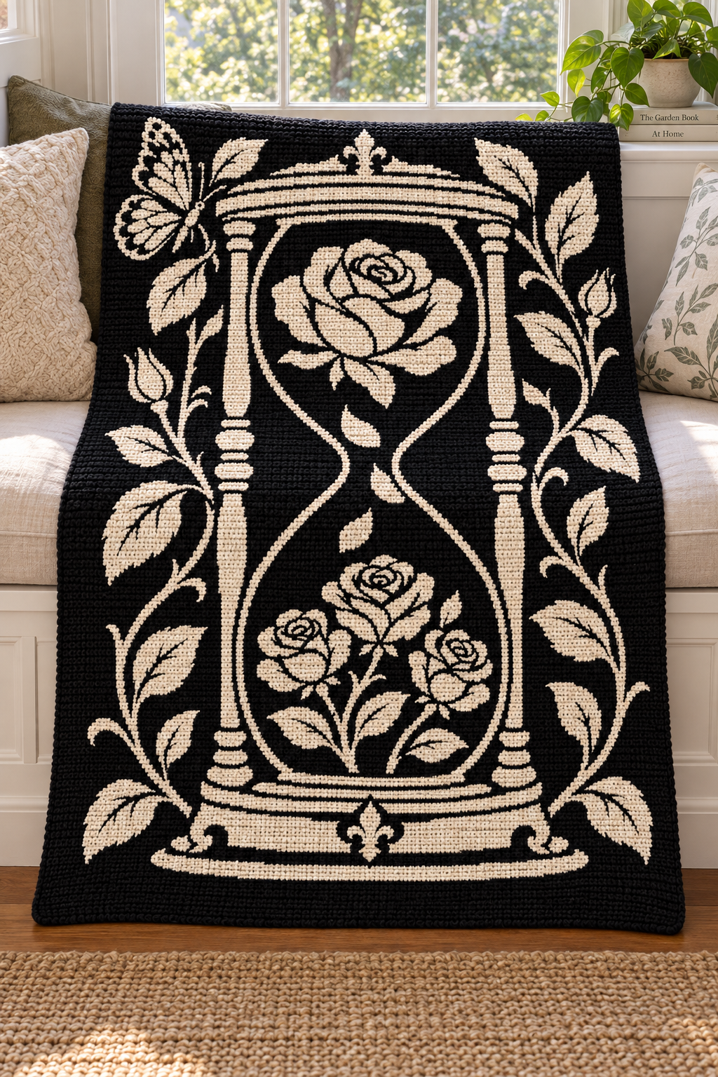 Rose Hourglass Butterfly C2C Crochet Mosaic Pattern-Digital Download