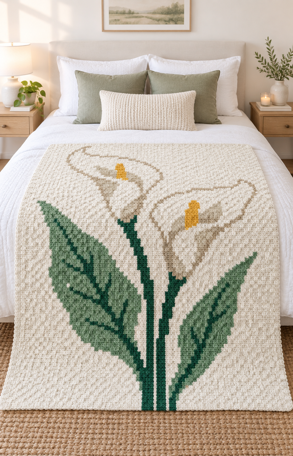 White Calla Lilies C2C Crochet Blanket Pattern PDF-Digital Download