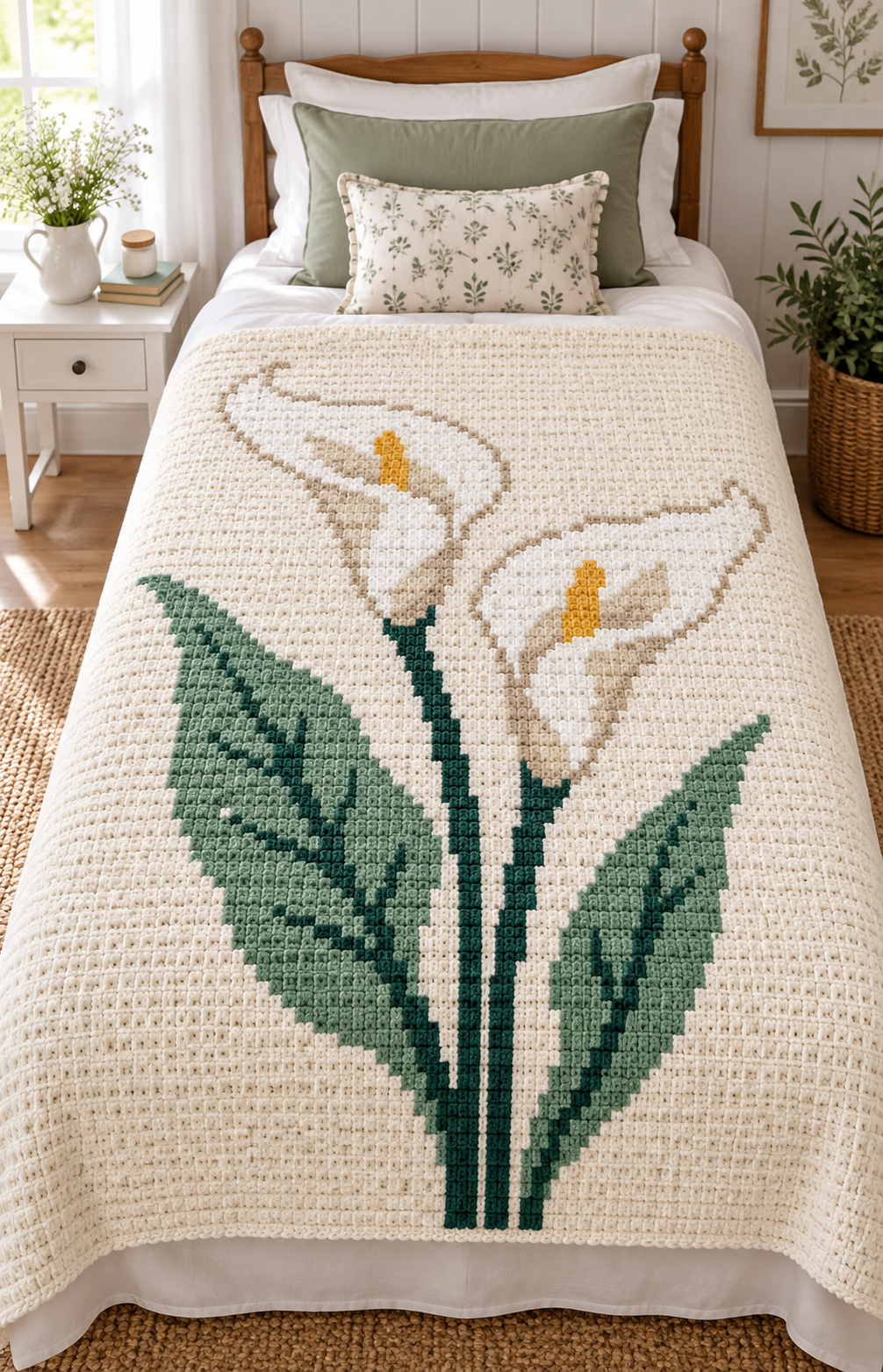 White Calla Lilies C2C Crochet Blanket Pattern PDF-Digital Download