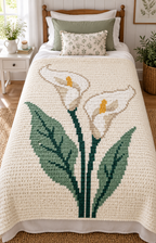 White Calla Lilies C2C Crochet Blanket Pattern PDF-Digital Download