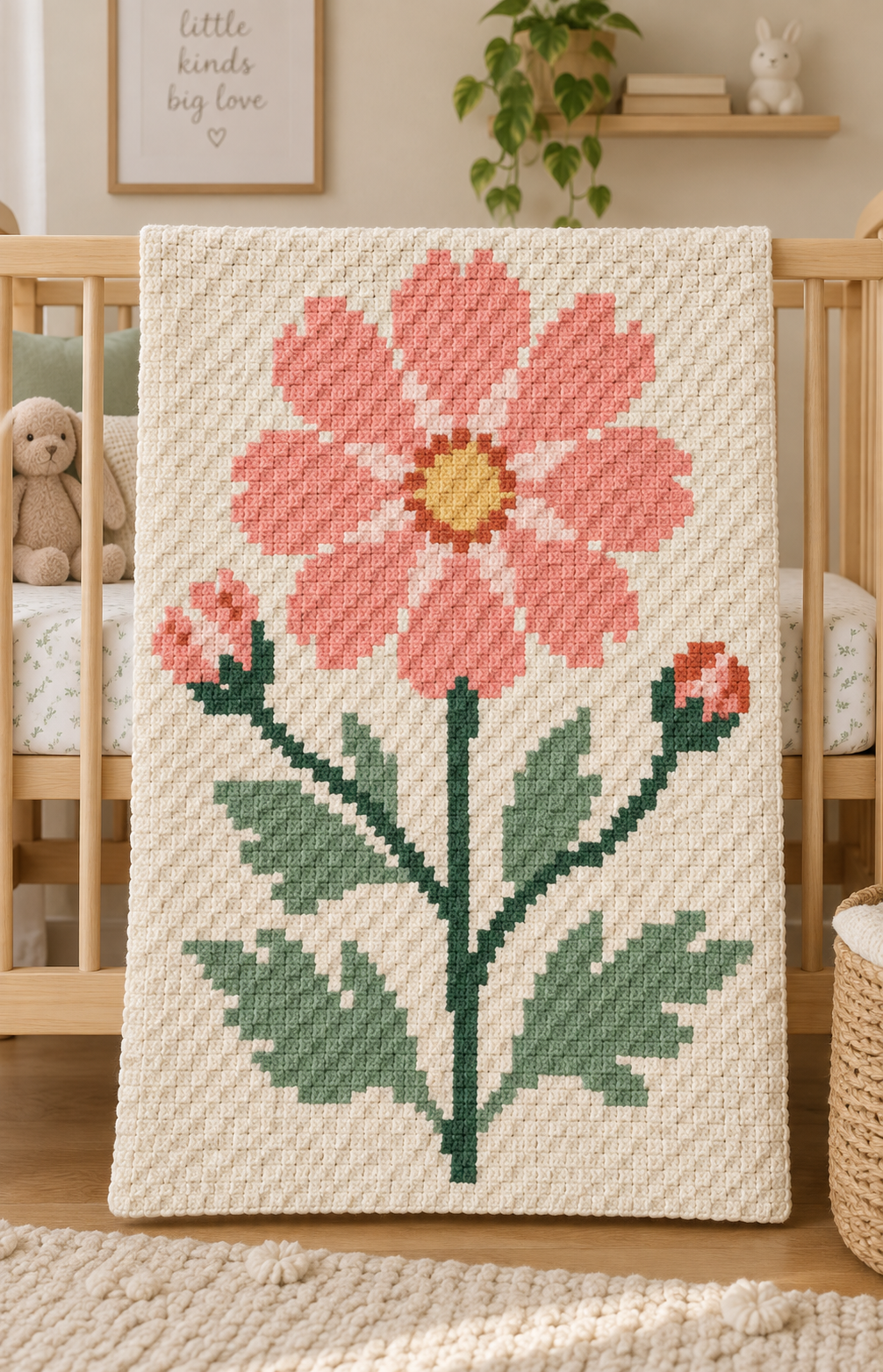 Coral Wildflower C2C Crochet Blanket Pattern PDF-Digital Download