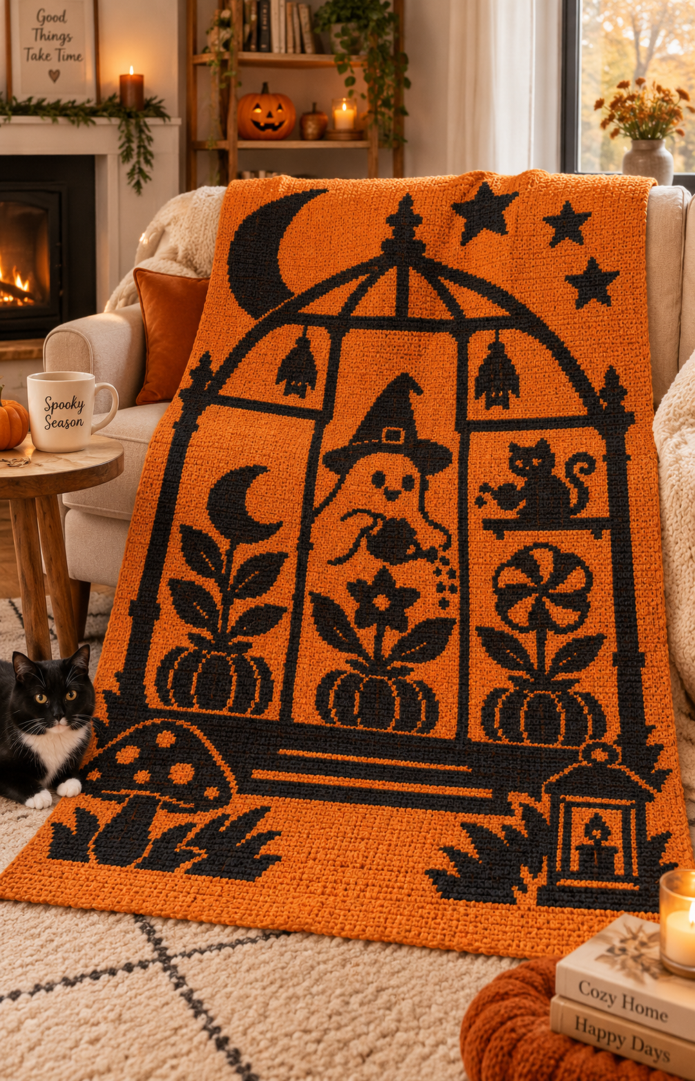 Ghost Witch Greenhouse C2C Crochet Mosaic Pattern-Digital Download
