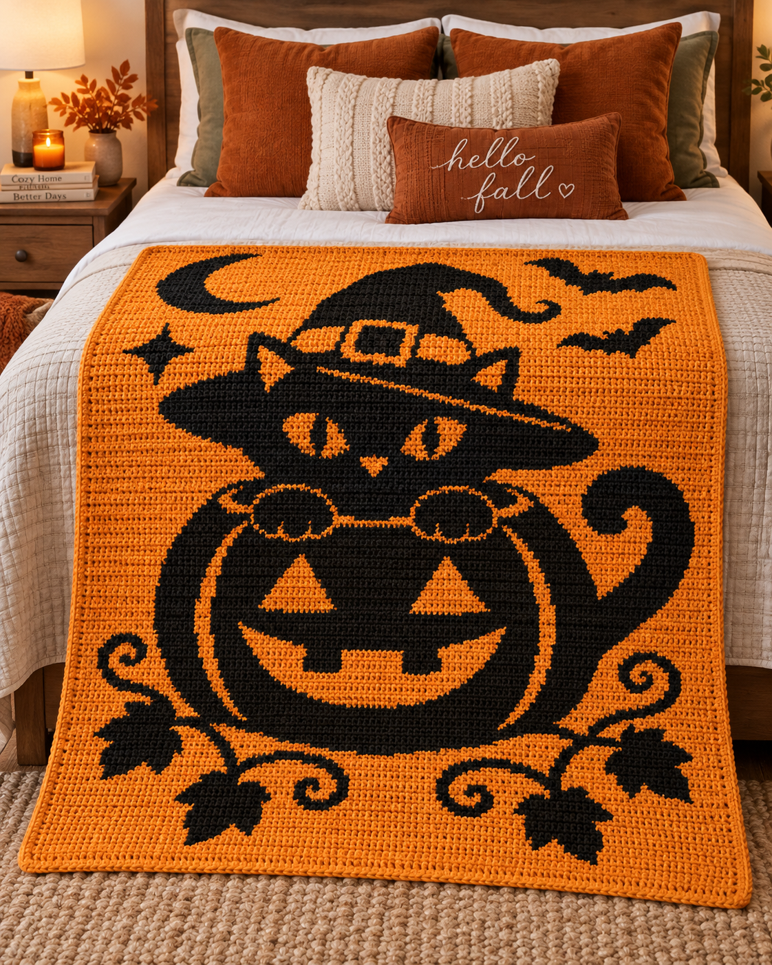 Pumpkin Witch Cat C2C Crochet Pattern-Digital Download