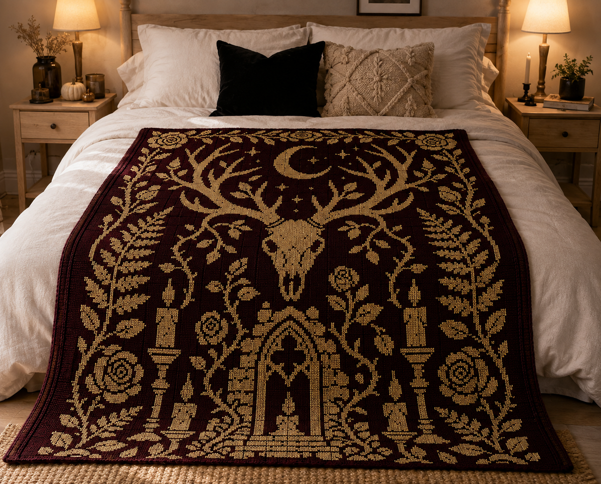 Antler Forest Shrine C2C Crochet Mosaic Pattern-Digital Download