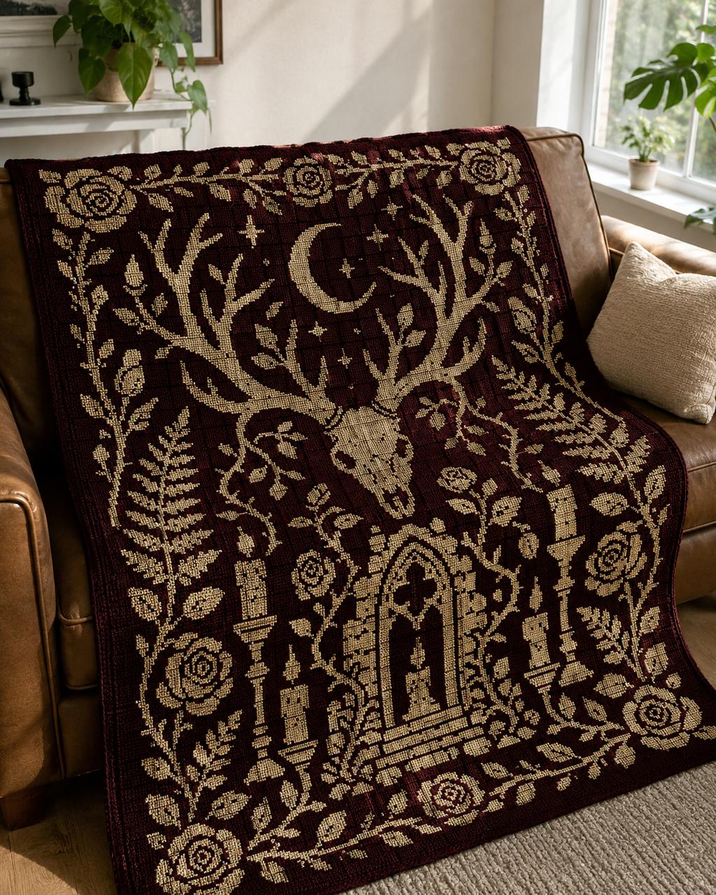 Antler Forest Shrine C2C Crochet Mosaic Pattern-Digital Download