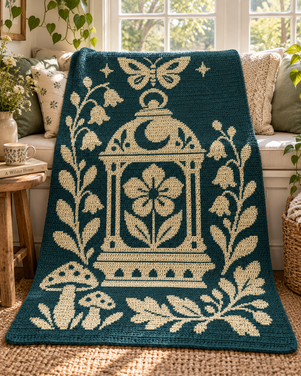 Moon Flower Lantern C2C Crochet Mosaic Pattern-Digital Download