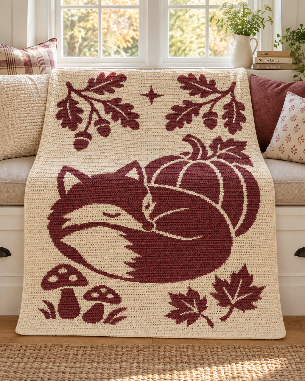 Sleeping Fox Autumn C2C Crochet Mosaic Pattern-Digital Download