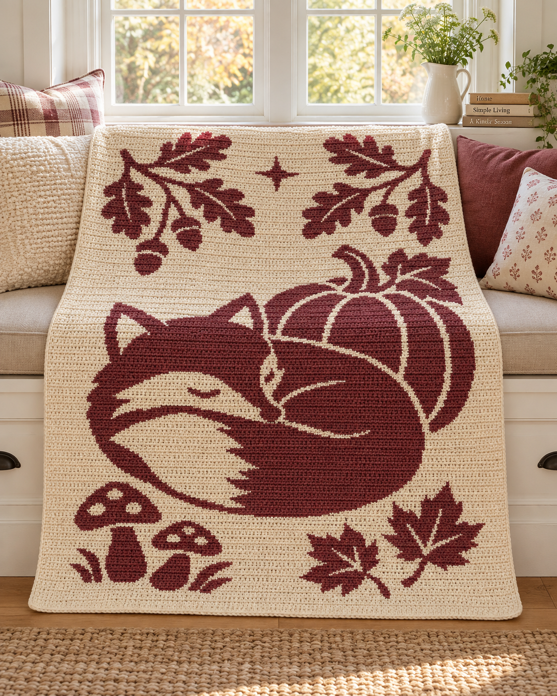 Sleeping Fox Autumn C2C Crochet Mosaic Pattern-Digital Download