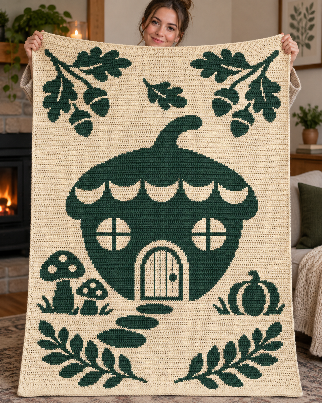 Acorn Cottage C2C Crochet Mosaic Pattern-Digital Download