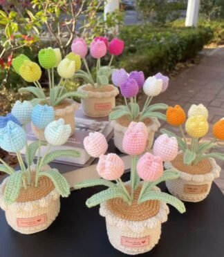 Crochet Flower Bouquet Handmade Crochet Tulip Flower Pot