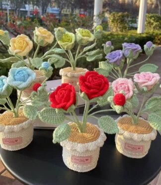 1PCS Handmade Crochet Flower Pot Decorative Plants Crochet Flowers