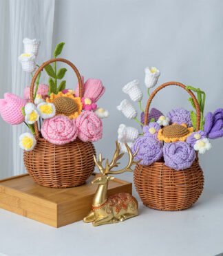 Tulip Rose Knitted Bouquet Hand-held Flower Basket